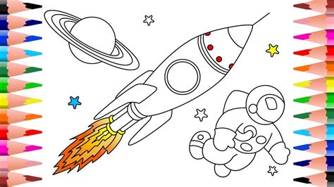 How To Draw And Colour - Rocket Planet And Astronaut - Space Colouring Pages For Kids - YouTube