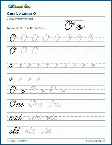 Cursive writing: Letter O worksheets | K5 Learning