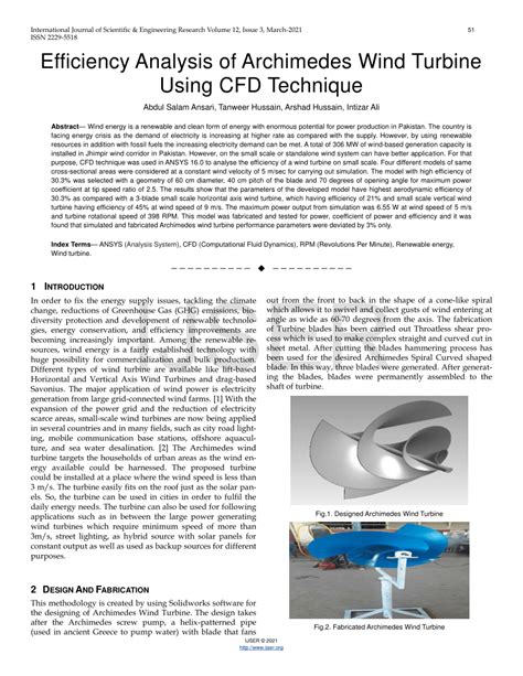 (PDF) Efficiency Analysis of Archimedes Wind Turbine Using CFD Technique