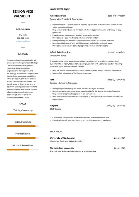 Senior Vice President - Resume Samples and Templates | VisualCV