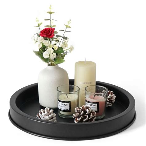 FRTIM Black Decorative Serving Round Tray, Black Metal Decor Tray for ...