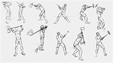 2 handed Axe and Pole Hammer Poses by TimothyWilson on DeviantArt