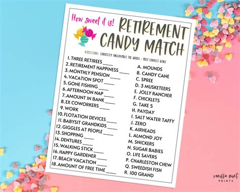 Retirement Party Games Retirement Candy Match Fun - Etsy UK