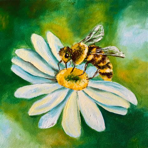 Bee Oil Painting Bee on Flower Painting Original Small Wall | Etsy