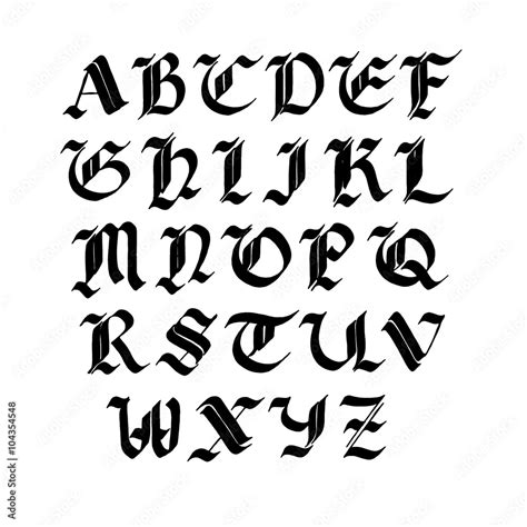 Hand drawn gothic ink pen font. Capital letters. Black ink isolated on white. Vector ...