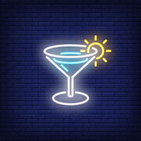 Free Vector | Summer beverage neon sign. margarita cocktail with shining sun on edge of glass.