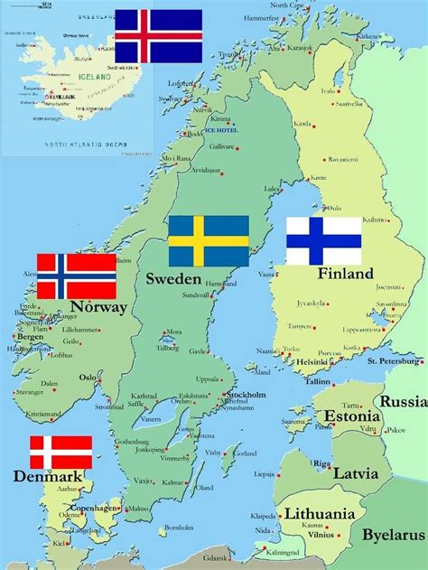 The 5 Scandinavian Countries. Iceland, Norway, Finland, Sweden and ...