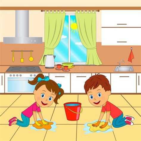 Boy and Girl are Cleaning Room Stock Vector - Illustration of dust, domestic: 125370239