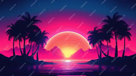 Premium AI Image | 80s Synthwave Retrowave Background Wallpaper