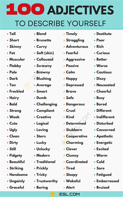 300+ Best Words and Adjectives to Describe Yourself (for Any Situation) • 7ESL | Good adjectives ...