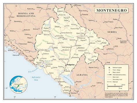 Large detailed political map of Montenegro with roads, cities and airports | Montenegro | Europe ...