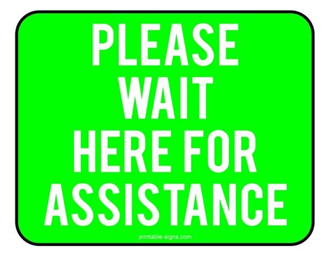 Please Wait Here for Assistance Sign - Printable Signs