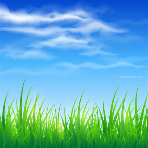 Blue Sky and Green Grass Background - https://www.123freevectors.com ...