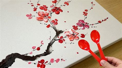 Painting Plum Blossoms with a Spoon / Acrylic Painting | Cherry blossom ...