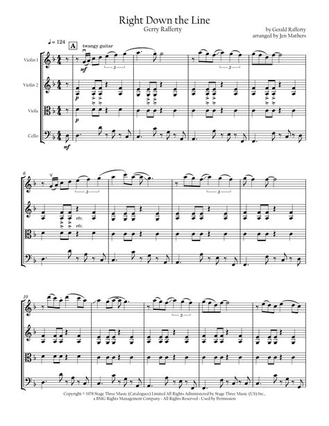 Right Down The Line (arr. Jen Mathers) Sheet Music | Bonnie Raitt | String Quartet