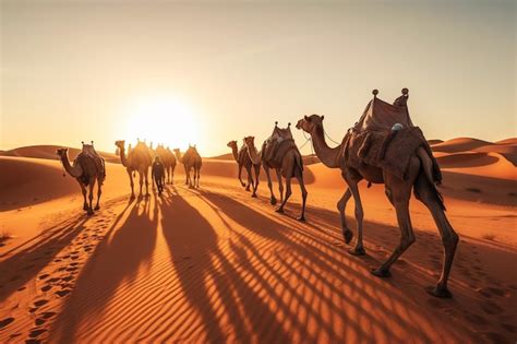 Premium AI Image | camel caravan going through the desert