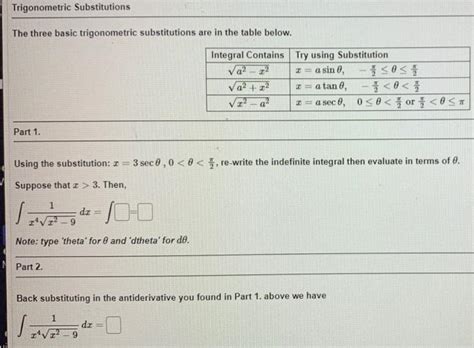 Solved Trigonometric Substitutions The three basic | Chegg.com