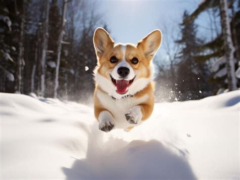 Premium AI Image | Happy dog running through the snow