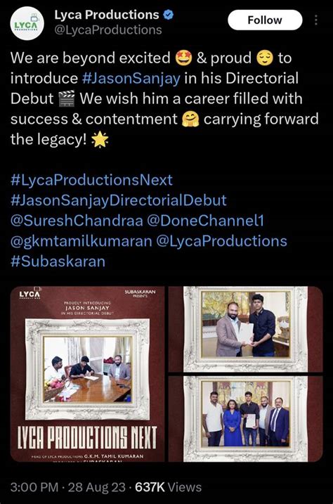 Thalapathy Vijay's son, Jason Sanjay, takes a bold leap into filmmaking ...