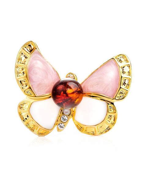 Enamel Butterfly Brooch With Amber And Crystals The Beoluna