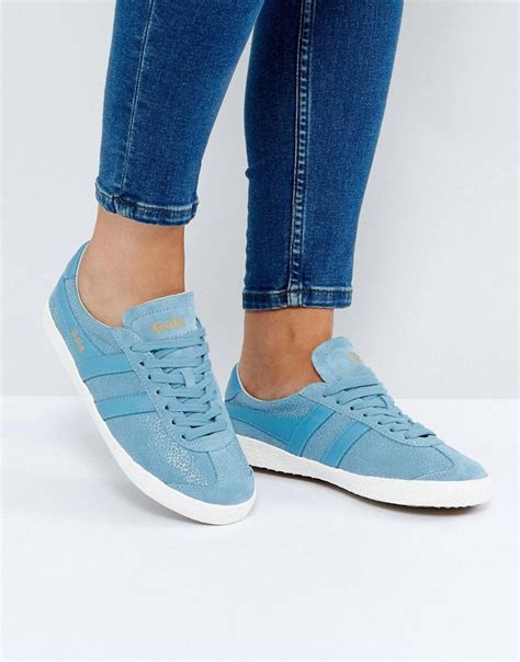 Buy it now. Gola Specialist Trainers In Crackled Leather In Baby Blue ...