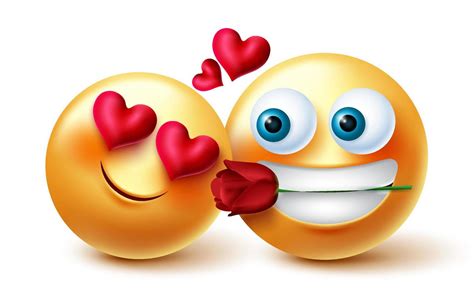 Emoji couple valentine vector design. Emojis 3d lovers concept with rose and hearts elements for ...