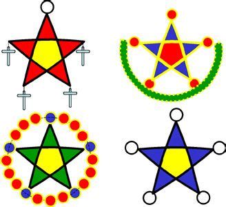 four different colored stars on a white background