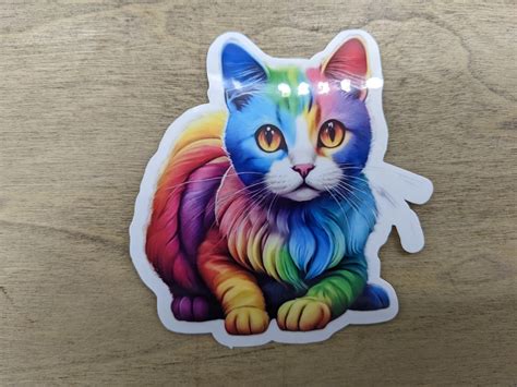 Waterproof Cat Sticker, Rainbow Cat Sticker, Bright Cute Cat, Cat Water ...