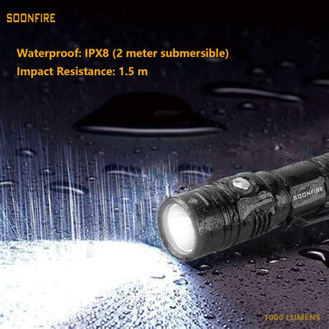 1000 Lumens EDC LED Flashlight,Soonfire E07 USB Rechargeable Waterproof ...