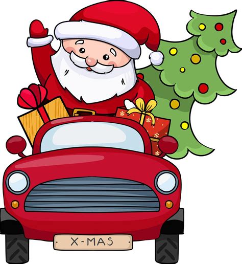 santa claus rides a red car with gifts 12203818 Vector Art at Vecteezy