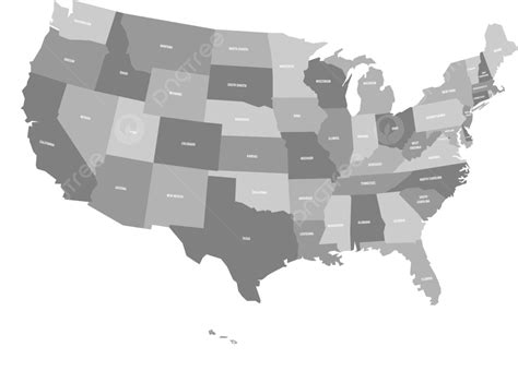 Flat Grey Us Map With White State Labels Vector, Louisiana, Us Map, Country PNG and Vector with ...