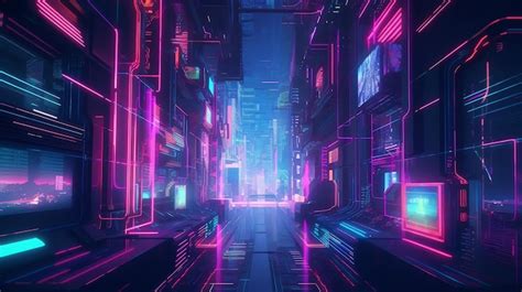 Premium AI Image | A cyberpunk city with neon lights and a cityscape.