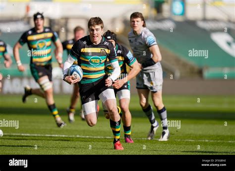 Northampton Saints wing Tommy Freeman makes a break during a Gallagher Premiership Round 13 ...