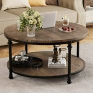 Round Coffee Table with Solid Wood Storage Circle Center Table Rustic Wood Coffee Table Wood N/A ...