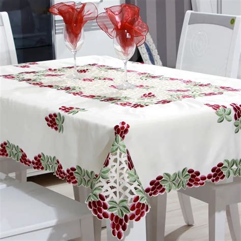 2016 New Elegant Polyester Satin Embroidery Floral Tablecloths Embroidered Cutwork Grape Flowers ...