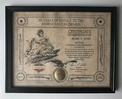 National Rifle Association of America NRA Cert of Membership 110 Years 1871-1981 | eBay