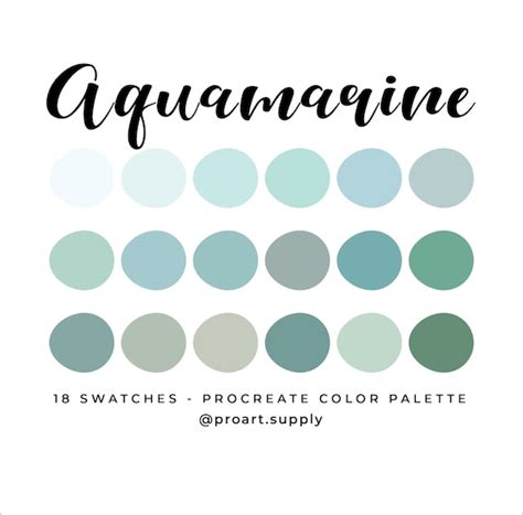 AQUAMARINE PROCREATE COLOR Palette Hex Codes Blue Green | Etsy