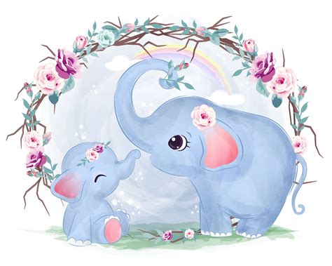 Cute mom and baby elephant in watercolor illustration 2723767 Vector Art at Vecteezy