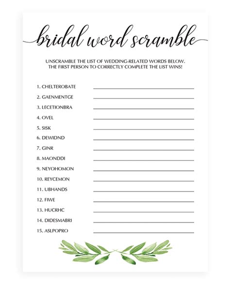 Bridal Shower Word Scramble Free Printable - FREE PRINTABLE TEMPLATES