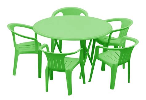 Premium Photo | Plastic table and chairs green