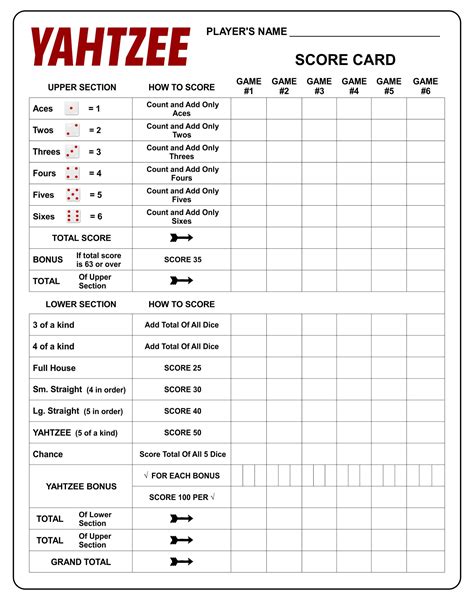 Yahtzee Score Sheet Printable Free