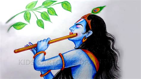 Lord Krishna With Flute Drawings