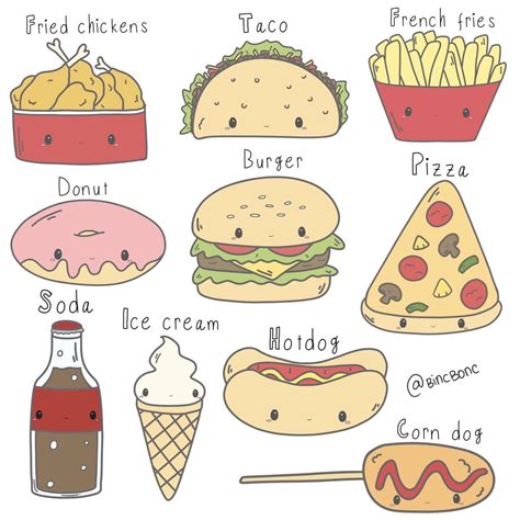 Kawaii Junk Food – Binc Bonc | Food cartoon, Cute food drawings, Kawaii ...