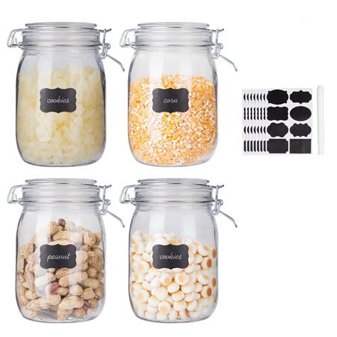 Buy Glass Kitchen Storage Canister Mason Jars with Lids,32oz Airtight Glass Canister with Hinged ...