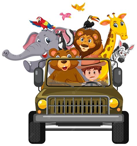 Premium Vector | Zoo concept with wild animals in the car isolated on ...