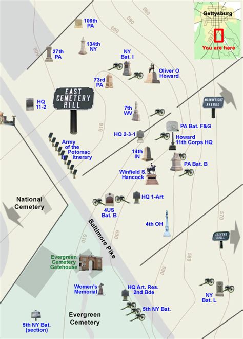 Tour map of East Cemetery Hill at Gettysburg