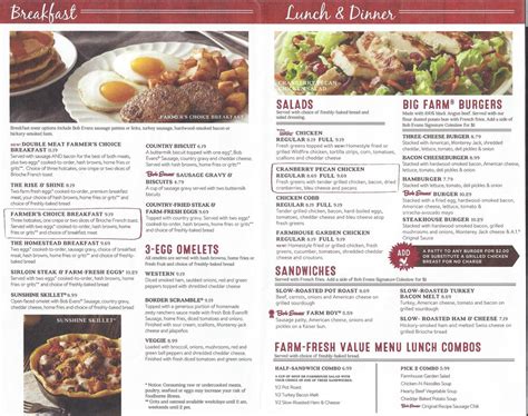 Bob Evans Menu Printable