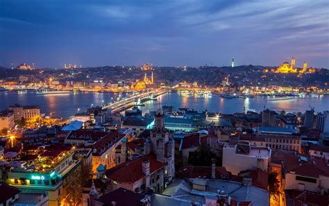 Papéis de Parede Turquia, Istambul, noite da cidade, as casas, as luzes ...