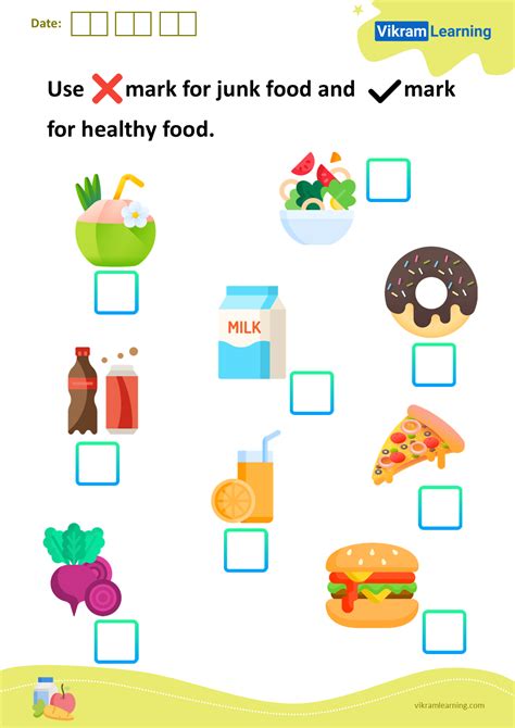 Download use the 'x' mark for junk food and the right mark for healthy food. worksheets ...