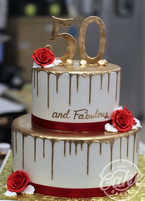 2 Tiered Gold Drip 50th Birthday Cake